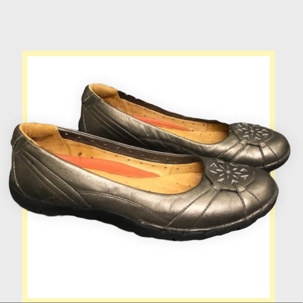Clarks Unstructured Burnished Gold Leather Ballet Flats Shoes Size 8